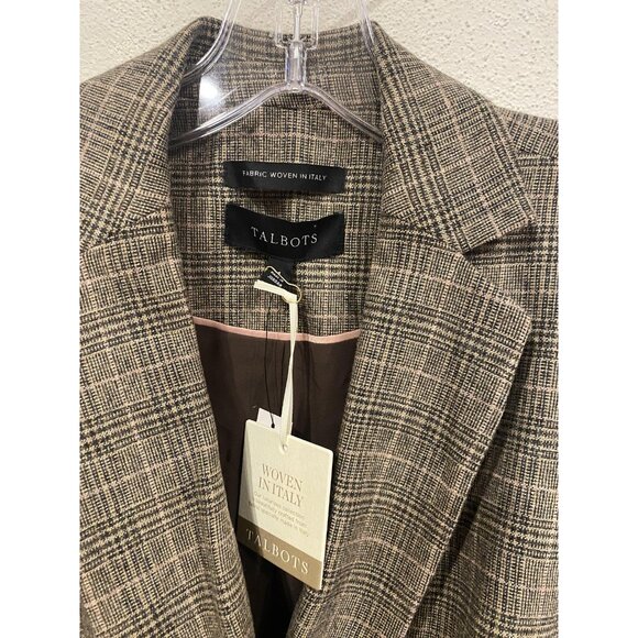 Talbots Blazer Womens 4 Brown Plaid Glen Check Italian Fabric Two Button 370362 - Picture 3 of 5